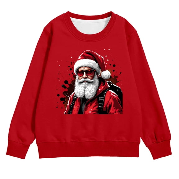 Fiaer Festive Girls Pullover Christmas Tree Print Long Sleeve Crewneck Sweatshirt Soft Casual Winter Top Kids Toddler 06-Red 110