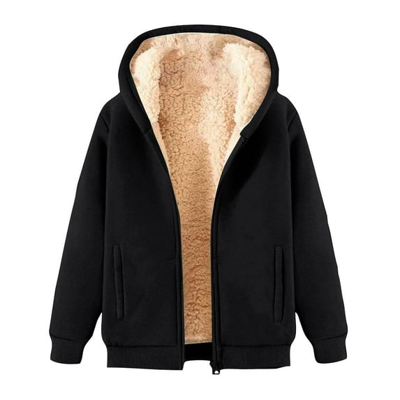 Fiaer Hoodies for Women Full Zip up Hooded Jacket Long Sleeve Warm Solid Color Sweatshirts Loose Fit Casual Trendy Tops with Pocket Black S