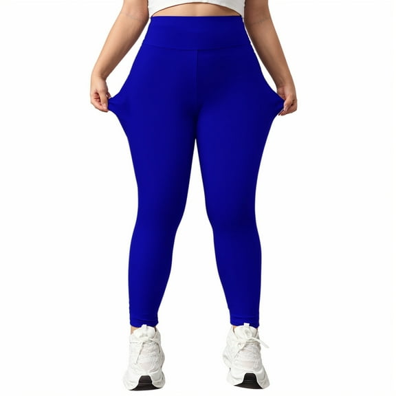 Fiaer Lined Leggings Women Black Thickened Yoga Pants Stretch Plus Size Warm Thermal High Waisted Trousers Blue M