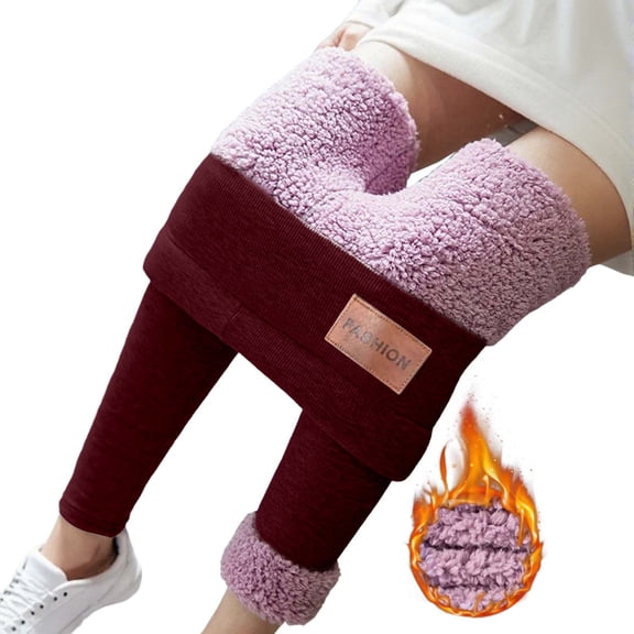 Fiaer Lined Leggings Women Thickened Thermal Warm Yoga Pants Stretch Trendy High Waisted Trousers Red S