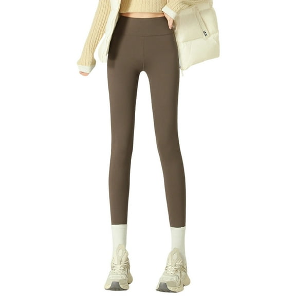 Fiaer Fleece Lined Leggings for Women Oversized Thermal Yoga Pants Tummy Control High Waisted Stretch Comfort Warm Tight Trousers Coffee XXXL