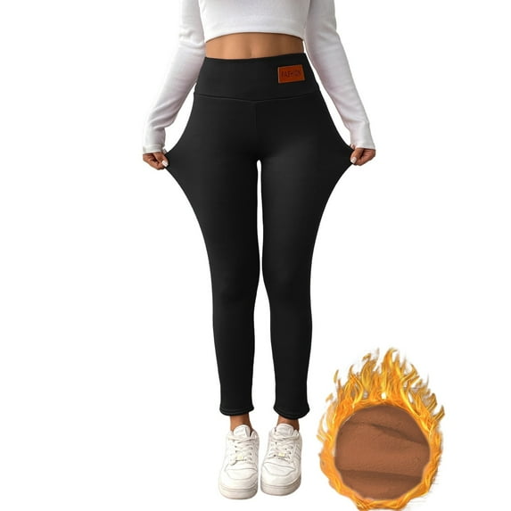 Fiaer Fleece-Lined Leggings for Women Stretch Plus Size Trendy Yoga Pants High Waisted Slim Fit White Workout Trousers Black XL