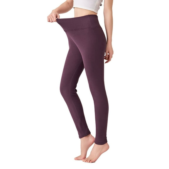Fiaer -Lined Leggings for Women Tummy Control Thermal Stretchy Pants Oversized Warm High Waisted Thickened Comfort Trousers Dark Purple L