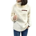 thumbnail image 1 of Fiaer,Fleece Turtleneck Zipper Pocket Sweatshirts for Women,Womens Loose Fit Casual Trendy Plus Size Trendy Warm Spliced Pullover Beige M, 1 of 5