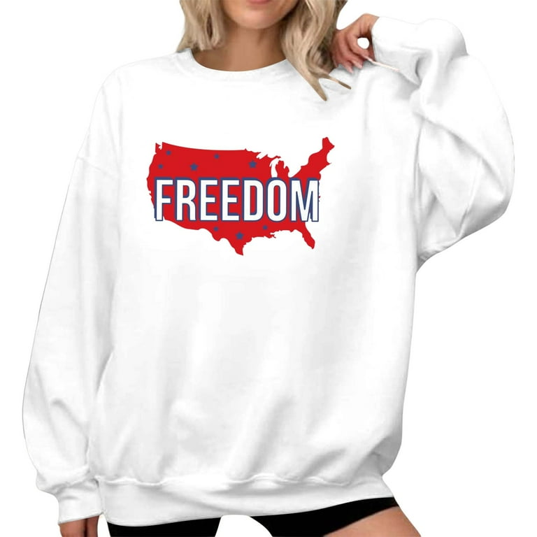 Fiaer Freedom Sweatshirt Women Liberty Theme Long Sleeve Crew Neck