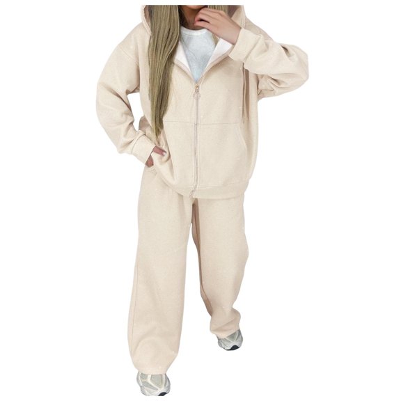 Fiaer,Full Zip Oversized Hooded Sweatsuits Sets for Women,Drawstring Hoodies and Lace up Palazzo Pants 2 Piece,Womens Loose Fit Casual Trendy Tracksuits Sets White XL