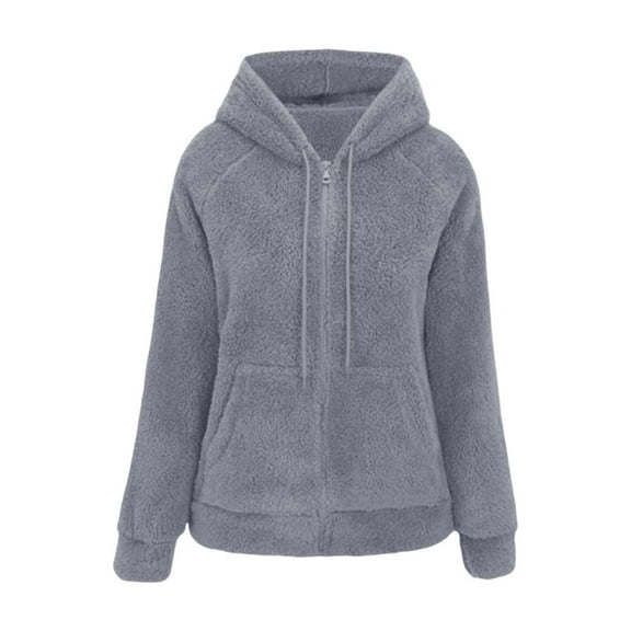 Fiaer Full Zip up Hoodie for Women Plus Size Long Sleeve Sweatshirts Warm Loose Fit Fashion Trendy Tops with Pocket Grey XL