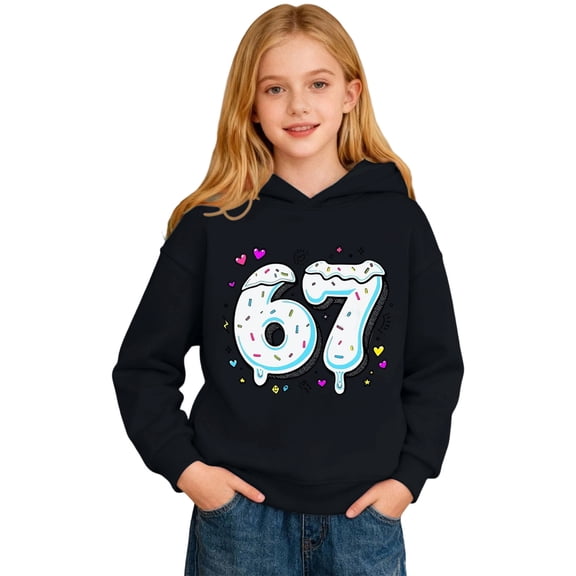 Fiaer Funny Slang Six Seven Hoodies for Boys Girls 6 7 Meme 67 Ice Cream Drip Printed Long Sleeve Hooded Sweatshirt,Size 2-14 Years Black 150