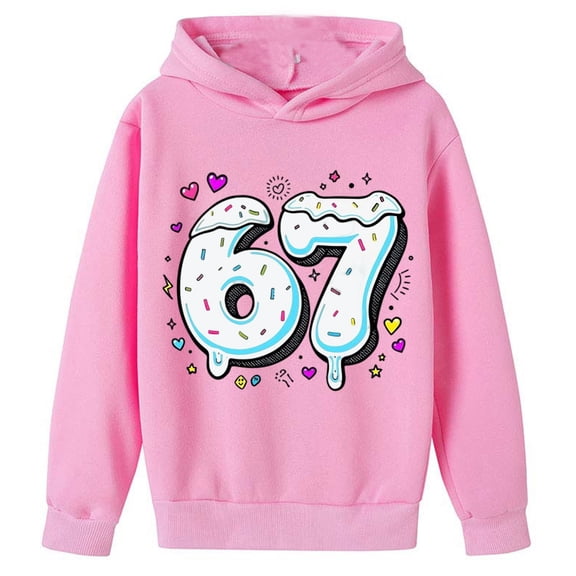 Fiaer Funny Slang Six Seven Hoodies for Boys Girls 6 7 Meme 67 Ice Cream Drip Printed Long Sleeve Hooded Sweatshirt,Size 2-14 Years Pink 100
