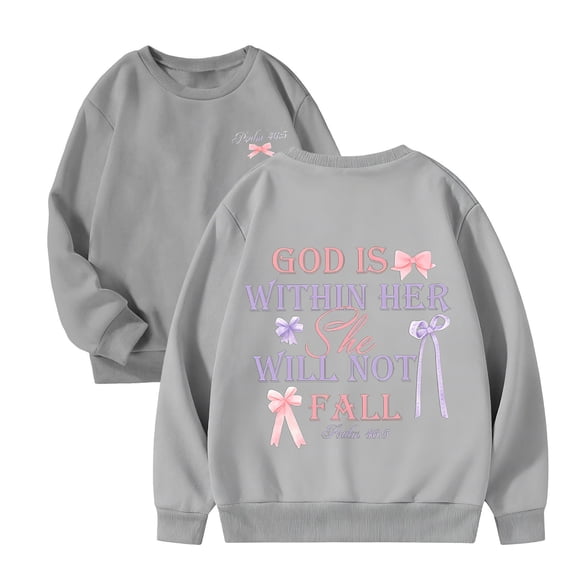 Fiaer God Is Within Her She Will Not Fall Hoodies for Girls Hooded Sweatshirt Teens Preppy Tops,Size 3-10 Years Grey 110