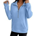 thumbnail image 1 of Fiaer,Half Zip Plus Size Sweatshirts for Women,Womens Loose Fit Casual Trendy Long Sleeve Lapel Collared V Neck Pullovers with Pocket Light Blue S, 1 of 4