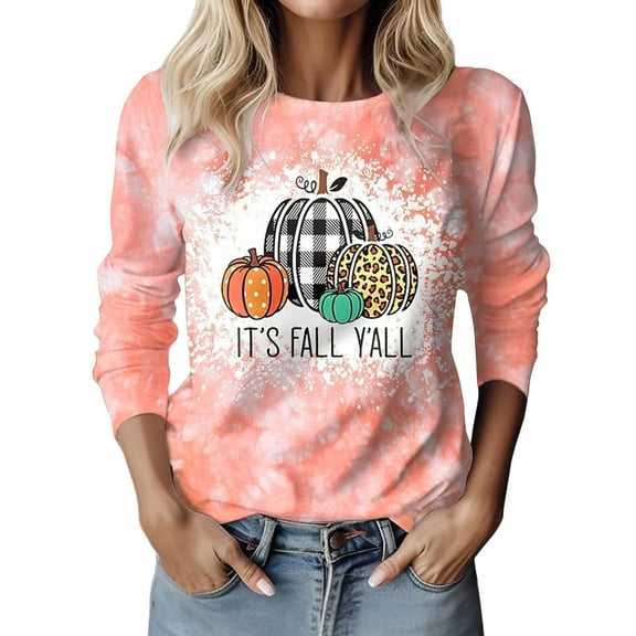 Fiaer,Halloween 3/4 Sleeve Womens Tops,Women's Oversized Halloween Printed T Shirts,Ladies Crew Neck Loose Fit Trendy Tshirts Red L