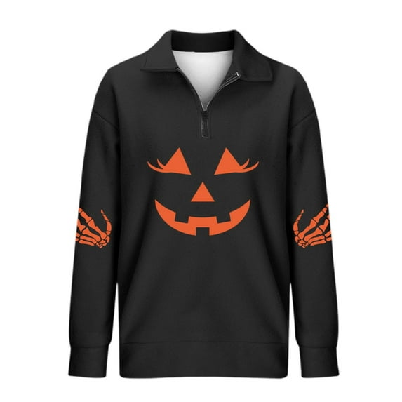 Fiaer,Halloween Quarter Zip Oversized Sweatshirts for Women,Womens Loose Fit Long Sleeve Lapel Collared Casual Trendy Color Blocking Pullover Black L