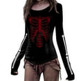 thumbnail image 1 of Fiaer Halloween T Shirt for Women Skeleton Printed Tshirts Long Sleeve Funny Graphic Spooky Crew Neck Tops 2 L, 1 of 3