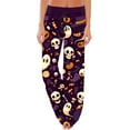 thumbnail image 1 of Fiaer,Halloween Wide Leg Plus Size Pants for Women,Women's Pumpkins Printed Baggy Elastic Waist Trousers,Ladies Drawstring Trendy Lounge Joggers Purple XXL, 1 of 5
