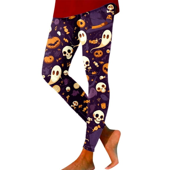 Fiaer Halloween Womens Leggings Plus Size Pumpkin Skeleton Spooky Slim Fit Yoga Pants Tummy Control Lifting Trousers Black3 S