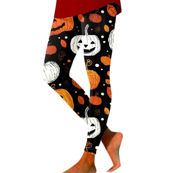 Fiaer Halloween Womens Leggings Plus Size Pumpkin Skeleton Spooky Slim Fit Yoga Pants Tummy Control Butt Lifting Trousers Black7 L