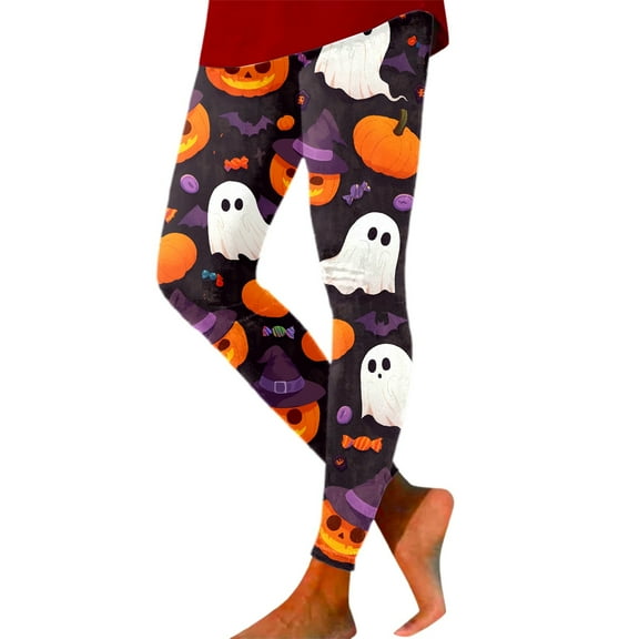 Fiaer Halloween Womens Leggings Plus Size Pumpkin Skeleton Spooky Slim Fit Yoga Pants Tummy Control Butt Lifting Trousers Black8 S