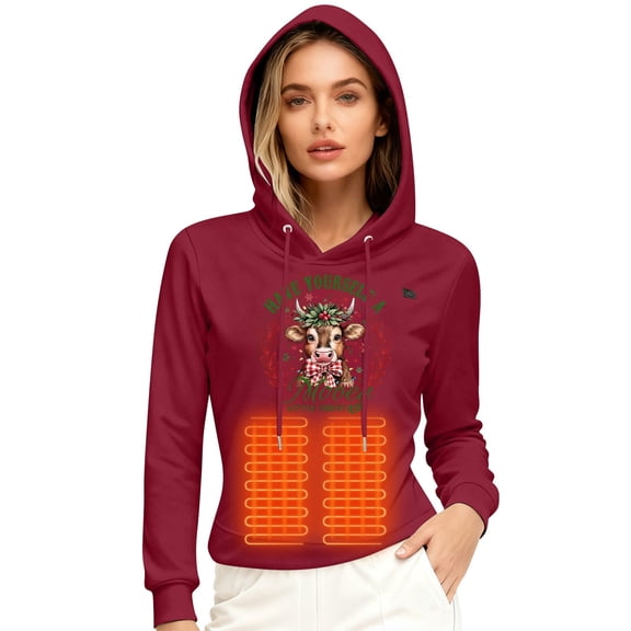 Fiaer Heated Hoodie Women Lined Oversized Loose Fit Trendy Hooded Sweatshirts Thermal Warm Long Sleeve Funny Graphic Tops L