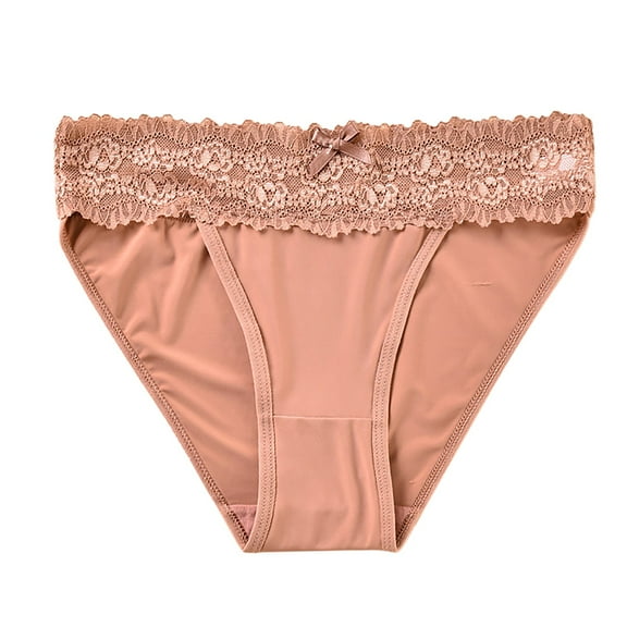 Fiaer,High Cut Brazilian Underwear for Women,Womens Lace Trim Full Coverage Panties High Waisted Stretch Briefs Beige L