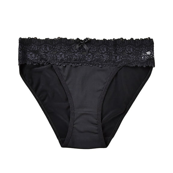 Fiaer,High Cut Brazilian Underwear for Women,Womens Lace Trim Full Coverage Panties High Waisted Stretch Briefs Black L