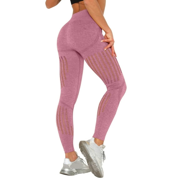 Fiaer High Waisted Seamless Leggings for Women Tummy Control Squat Proof Workout Yoga Pants Slim Fit Solid Color Breathable Shaping Trousers Pink M