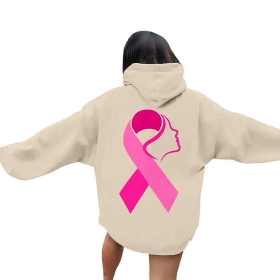 Fiaer,Hoodies for Breast Cancer Awareness,Womens Tops Loose Fit Casual Trendy,Long Sleeve Plus Size Drawstring Hooded Pullover with Pocket Khaki1 M
