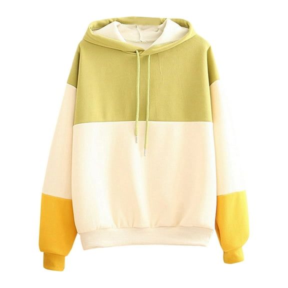 Fiaer Hoodies for Women Trendy Plus Size Hooded Sweatshirts Color Blocking Baggy Drawstring Long Sleeve Baggy Tops Green S