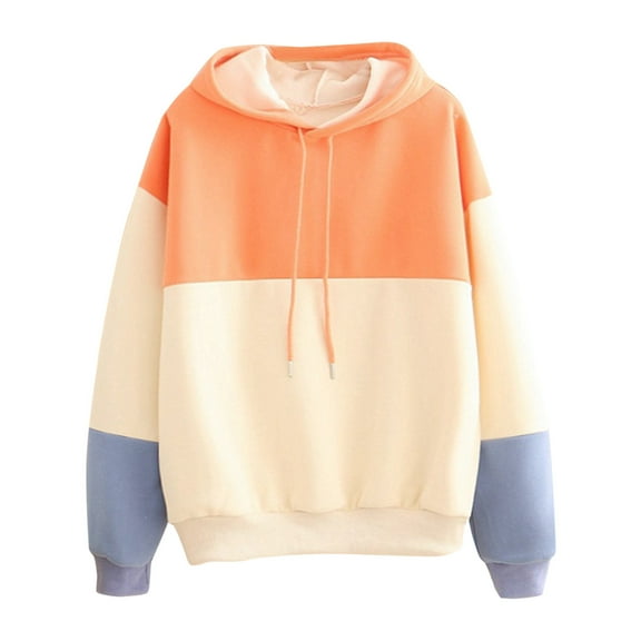 Fiaer Hoodies for Women Trendy Plus Size Hooded Sweatshirts Color Blocking Baggy Drawstring Long Sleeve Baggy Tops Pink XL