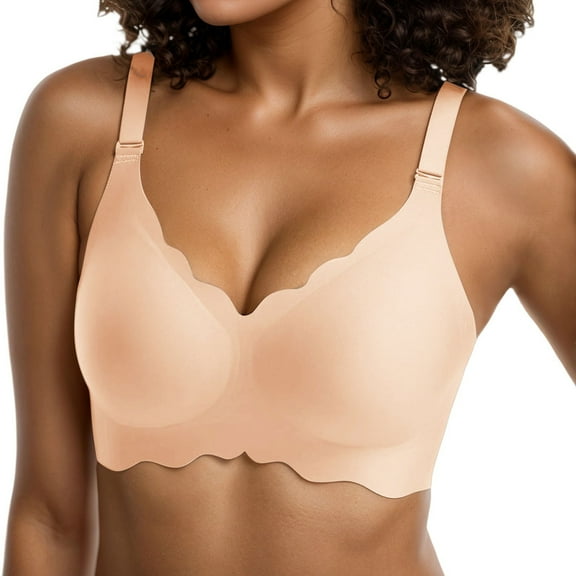 Fiaer Jelly Bras for Women with Support Wireless Seamless Oversized T-Shirt Bra No Underwire Full Coverage Comfort Bra Beige M