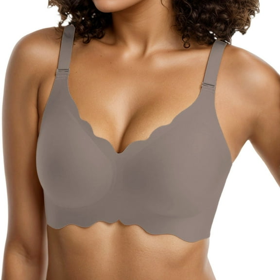 Fiaer Jelly Bras for Women with Support Wireless Seamless Oversized T-Shirt Bra No Underwire Full Coverage Comfort Bra Grey L