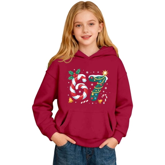Fiaer Kids Boys Girls Christmas Hoodies Long Sleeve Six Seven 67 Hooded Sweatshirts with Pocket,Size 2-13 Years Red 90
