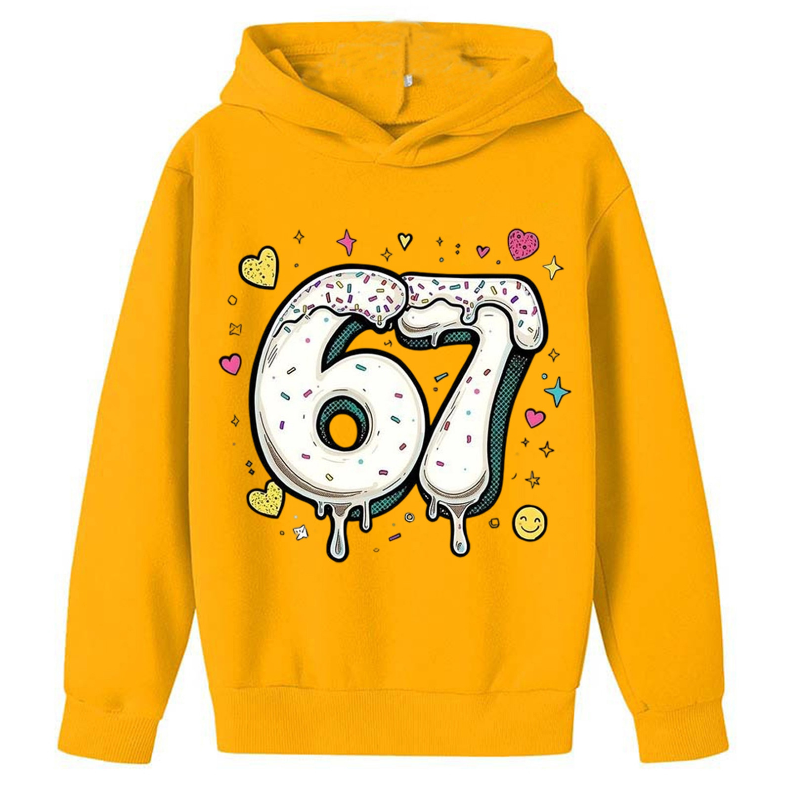 67 Jumper Hoodies Kids Six Seven Gedrukt Hoodie Retro Cartoon Hooded Lange Mouw Festival Trui Tops Meisje Grappige Vakantie Streetwear, Wit, 4-5 jaar