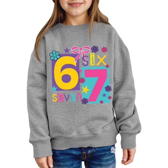 Fiaer Kids Six Seven 67 Team Sports Funny Meme 67 6 7 Trend Boys Girls Sweatshirt,Size 1-12 Years Grey 140