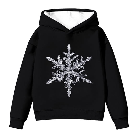 Fiaer Kids Snowflake Sweatshirt Hoodie Minimalist Winter Pullover Long Sleeve Shirt for Boys Girls,Size 1-14 Years Black 160