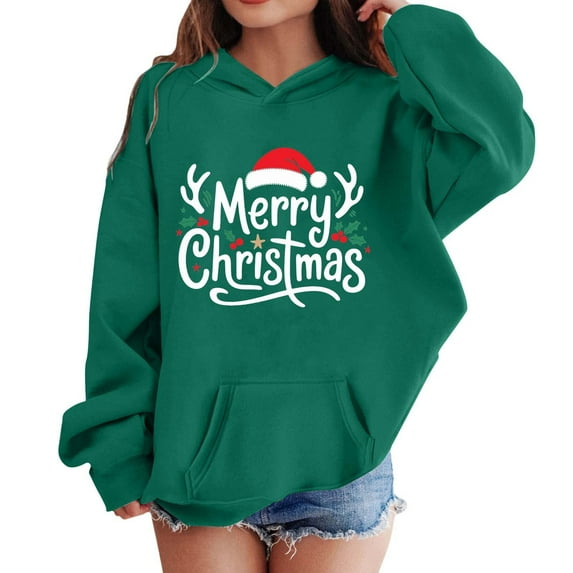 Fiaer Kids Toddler Christmas Hoodies Drop Shoulder Santa's Hat Sweatshirt Vintage Comfy Fall Winter Hooded 2025 01-Green 110