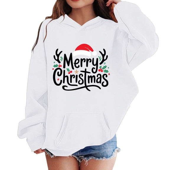 Fiaer Kids Toddler Christmas Hoodies Drop Shoulder Santa's Hat Fleece Sweatshirt Vintage Comfy Fall Winter Hooded 2025 01-White 110