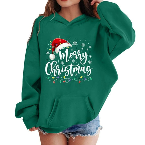 Fiaer Kids Toddler Christmas Hoodies Drop Shoulder Santa's Hat Sweatshirt Vintage Comfy Fall Winter Hooded 2025 02-Green 140