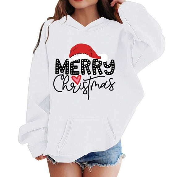 Fiaer Kids Toddler Christmas Hoodies Drop Shoulder Santa's Hat Sweatshirt Vintage Comfy Fall Winter Hooded 2025 03-White 160