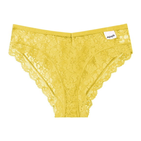 Fiaer Lace Panties for Women Cheeky High Cut Underwear Solid Color Stretch Breathable Briefs Yellow XL