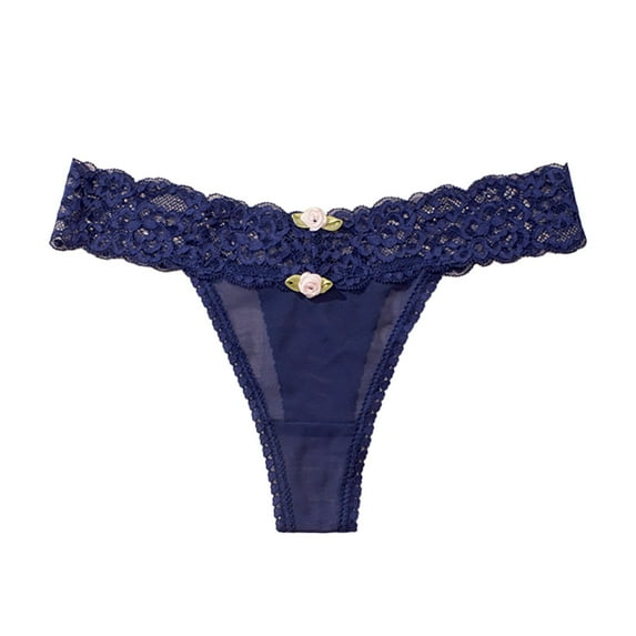 Fiaer,Lace Sexy Brazilian Thong for Women,Womens Mid Rise Hollow out Panties Breathable Comfy Underwear Lightweight Stretch Briefs Fashion Underpants Dark Blue L
