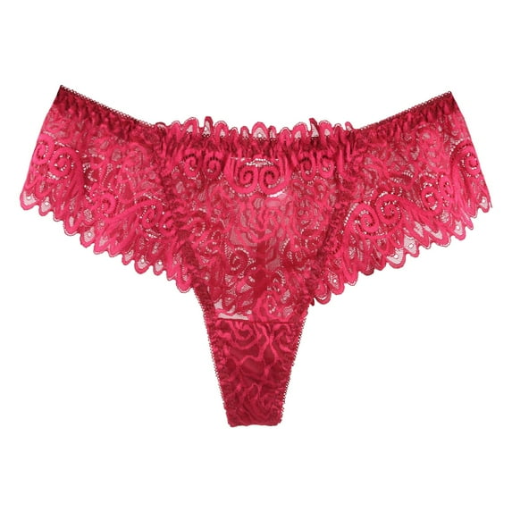 Fiaer,Lace Sexy Brazilian Thong for Women,Womens Mid Rise Hollow out Panties Breathable Comfy Underwear Lightweight Stretch Briefs Fashion Underpants Red M