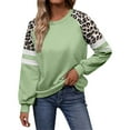 thumbnail image 1 of Fiaer Leopard Crew Neck Sweatshirts Women Plus Size Long Sleeve Pullover Warm Fashion Loose Fit Fall Comfort Tops Mint Green S, 1 of 9