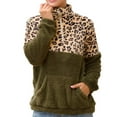 thumbnail image 1 of Fiaer Leopard Quarter Zip Pullover Women Plus Size Sweatshirts Long Sleeve Lapel Collared Baggy Tops with Pocket Army Green M, 1 of 2