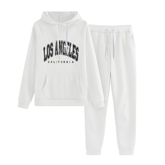 Fiaer,Letter Printed Hooded Sweatsuits Sets for Women,Women's Loose Fit Drawstring Plus Size Casual Tracksuit Set with Multiple Pockets,2 Piece Sets for Hoodies and Sweatpants White M