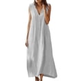 thumbnail image 1 of Fiaer Linen Dresses for Women Summer Tanks Dress V-Neck Sleeveless Maxi Dress Casual Button up Dresses White L, 1 of 5