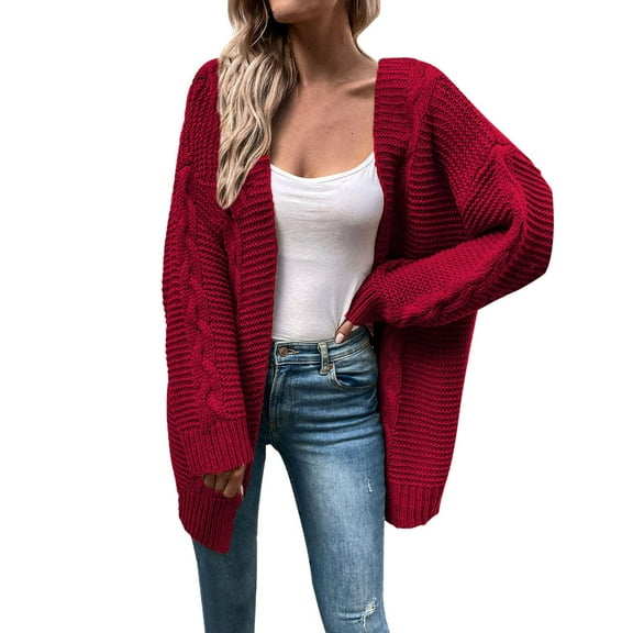 Fiaer Long Cardigan Sweaters For Women Long Sleeve Solid Loose Fit Casual Trendy Open Front Knitted Tops Burgundy M