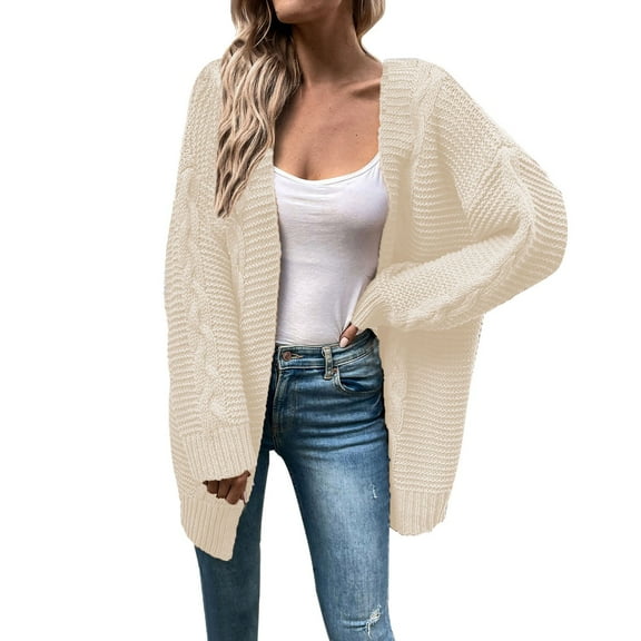 Fiaer Long Cardigan Sweaters For Women Long Sleeve Solid Loose Fit Casual Trendy Open Front Knitted Tops White L