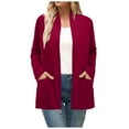 thumbnail image 1 of Fiaer Long Cardigans Sweaters for Women Plus Size Long Sleeve Solid Color Lightweight Fashion Open Front Tops with Pockets Red M, 1 of 4