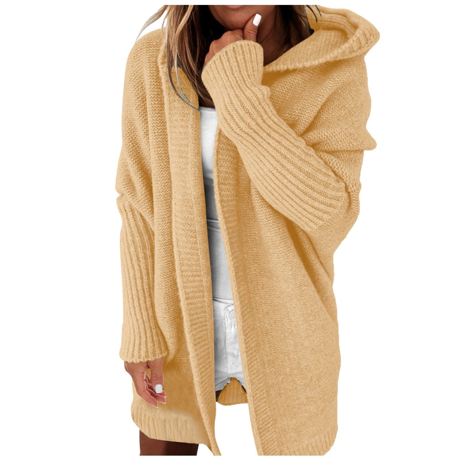 Fiaer Long Hooded Cardigan Sweaters For Women Loose Fit Solid Color ...